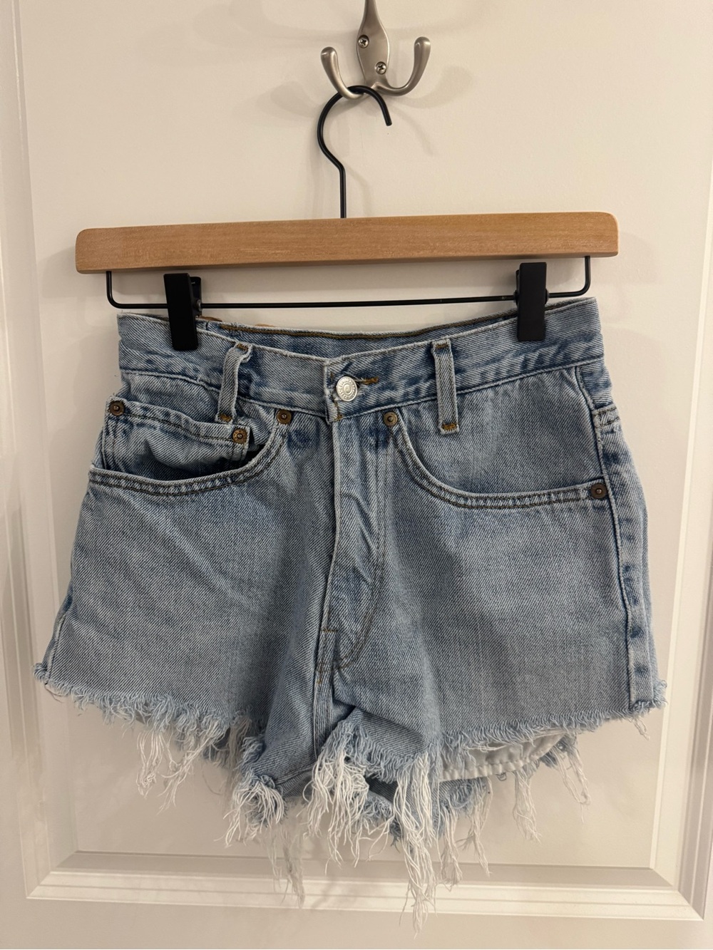 Levi's Light Blue Frayed Hem Denim Shorts
